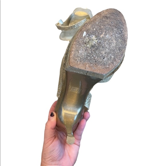 PELLE MODA Golden glitter high open toe slingback sandals Size 7.5 - Picture 5 of 7